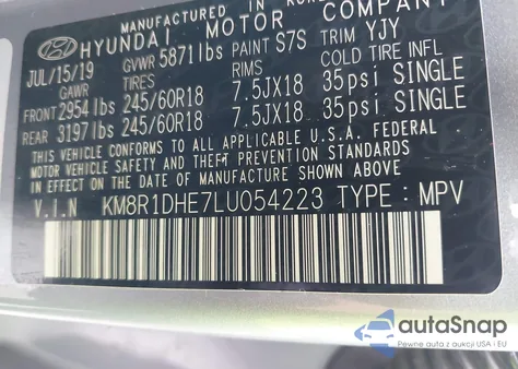 2020 Hyundai Palisade Se из США, поврежденный, VIN KM8R1DHE7LU054223